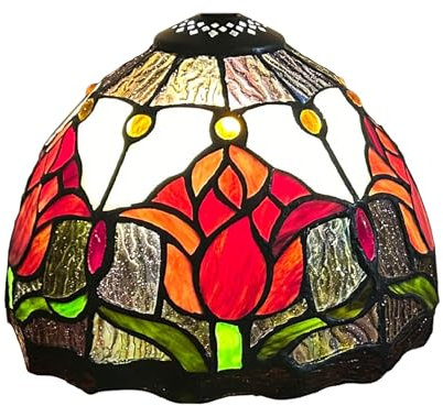 BOTOWI Tiffany Lamp Shade 8 Inch Wide Accessories Replacement, Only Tulip Style Stained Glass Lampshade, Vintage Light Cover for Table Lamp Bedside Reading Lamp Desk Lamp Balcony Lamp,Red