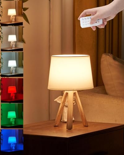 OCEST Cordless Table Lamp with Timer & Dimmer, Built-in Rechargeable Battery, Remote Control Bedside Light with Fabric White Shade, Small Tripod Desk Lamp for Bedroom Nightstand Living Room End Table