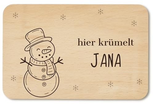 Frühstücksbrettchen Weihnachten mit Wunschgravur - personalisierte Geschenke Kinder - Brettchen Kinder - Geschenkidee Weihnachten - Brettchen Holz (Schneemann)