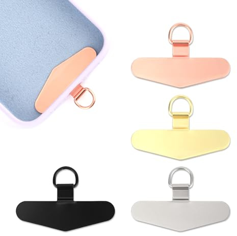 Gosknor 4pcs Cell Phone Tether Tab, 1.89x0.59 Inch Metal Lanyard Tether Tags Pad Compatible with iPhone & Other Cell Phone (4 Colors)