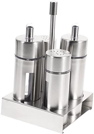 Amosfun Contenitori Per Condimenti in Acciaio Inox Base Estraibile Set Da Bottiglie Trasparenti Per Spezie e Pepe Per Cucina Casalinga