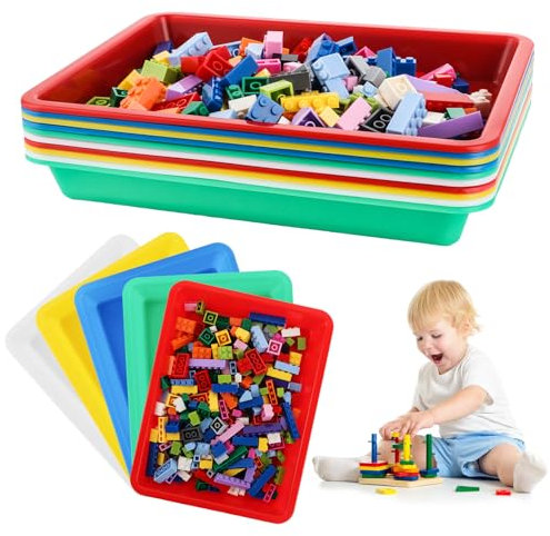 MIVIDE 15pcs Plateau Plastique 28 x 21 x 3 cm, 5 Couleurs Plateaux d'art en Plastique, Plateaux en Multicolores Rectangulaire pour l'Artisanat, l'École, la Maison