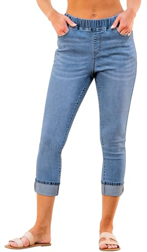 Roskiky Pull On Jeans for Women High Waisted Skinny Capri Pants Trendy Stretch Denim Cropped Jeans Crop Jeggings Capris
