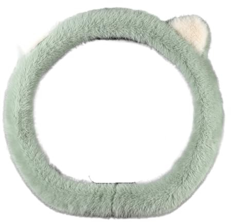 Auto-Lenkradbezug, universal, rutschfest, Katzenohren, Winter, Plüsch, warm, Lenkradhülle, 38 cm, niedliche rosa Form O D (Form D, Grün)