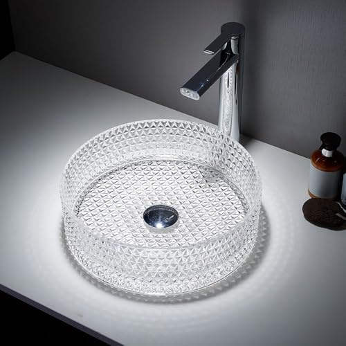 MILANO Clear Crystal Tempered Glass Round Countertop Bathroom Basin 353mm