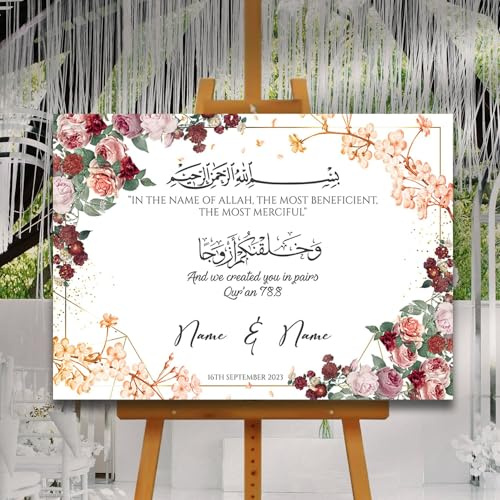 Nikkah Wedding Welcome Sign, Personalised Nikkah, Nikah Sign, Islamic Wedding Sign, Islamic Art, Nikah Welcome, Walima Sign, Floral Islamic