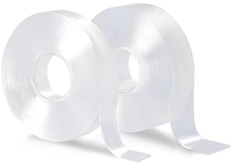 Cretosou 2 Pièces Double Face Extra Fort Nano Tape, Nano-Ruban Adhésif Double Face Puissant Transparent Amovible Adhésif (5Mètres)