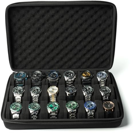 AUKURA Hard watch case for travel and storage, watch storage box for display and organization (Padded 18 slots)