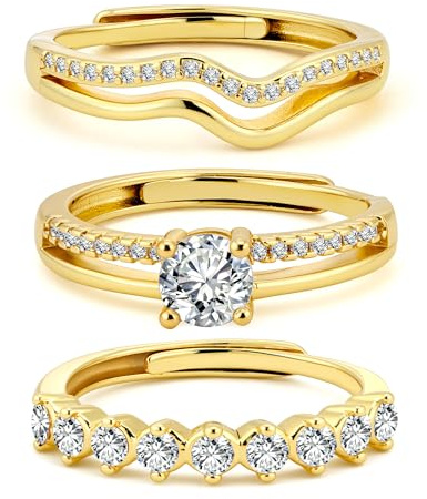 ALEXCRAFT Ringe Set mit Zirkonia für Damen Mehrlagige Layer Stapelbar Ringe