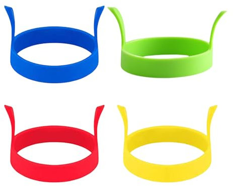 4 Stück Spiegeleiform Silikon,Eierform,Pancake Form,Spiegeleierformen für Die Pfanne,Eier Spiegeleier Form,Spiegelei Silikonform Rund,Eierringe Antihaft Omelettform Griffen(Rot Grün Gelb Blau)