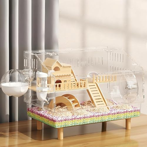 8-in-1-Acryl-Hamsterkäfig mit allem Zubehör, 2-lagiges Hamsterhaus mit vollständiger transparenter Sicht, oben offener Mauskäfig für Haustiermäuse, Rennmäuse (transparent)