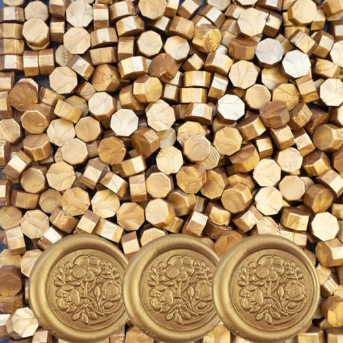 Zifospy Siegelwachsperlen, geeignet für Siegelstempel, Briefe, Grußkarten, Hochzeits-Einladungen, Weinflaschen und DIY-Handwerk,520 Stück Bronzegold