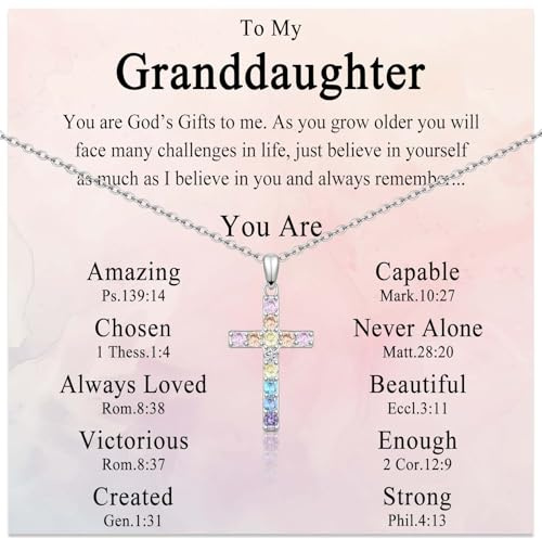Granddaughter Gifts from Grandma, Cross Necklace Jewelry Christian Religious Gifts for Granddaughter Birthday Christmas Valentines Easter Graduation Baptism Communion Gift for Girls Stocking Stuffers