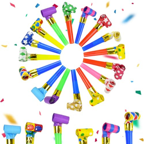 WEFHEF 100 Pcs Sifflet Anniversaire Multicolore, Petites Trompettes Colorées, Souffleur de Fête, Sifflet de Couleur avec Motif Mignon, Trompette Anniversaire, pour Fête Banquet Graduation Mariage