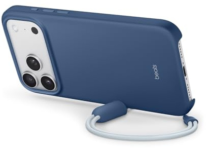 Beats Coque avec béquille pour iPhone 17 Pro Max équipée MagSafe avec Commande de l'appareil Photo, Support intégré et dragonne, Fini Mat et Doublure en Tissu Microfibre - Bleu Basalte