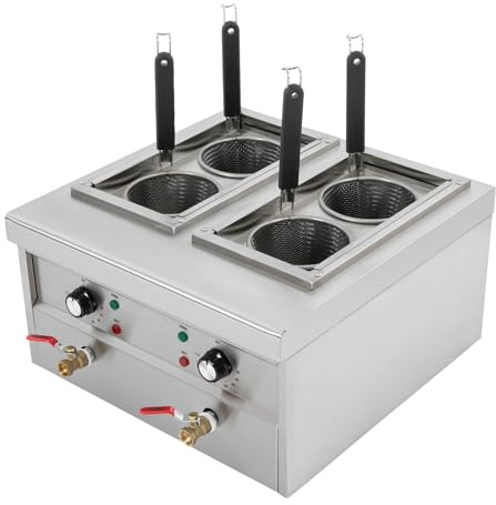 Cuiseur à pâtes électrique professionnel en acier inoxydable 4000 W, 2 x 9 l, avec 4 paniers à tamis et robinet de vidange, cuiseur commercial pour pâtes, riz, boulettes, restaurant, cuisine 220 V