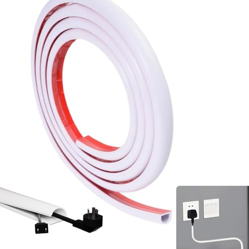 3M Cable Trunking Self Adhesive,Maslasee Mini Cable Trunking for Walls, Whtie Wire Covers Flexible Trunking for Electric Line Make Wires Neater Prevent Pets and Babies from Chewing on Electrical Cords