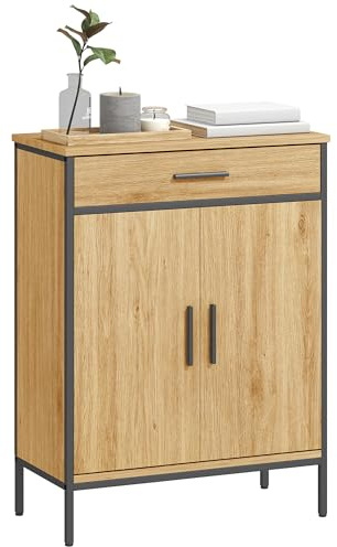 HOMCOM Badezimmerschrank Badschrank mit Schublade, Soft-Close-Tür, Beistellschrank mit Verstellbarem Regal, Industrial Aufbewahrungsschrank für Wohnzimmer Eiche 60 x 30 x 80 cm