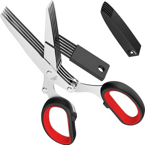 Compact 5-Blade Vegetable Chopper Scissors Steel Kitchen Shears with Guard for Home Office & Dishwasher Multifunctional Vegetable Cutter