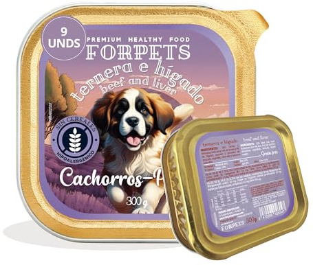 Comida Húmeda para Perros Grain Free Cachorros Pack 9x300g, Paté Natural sin Cereales, Alta Palatabilidad, Carne y Verduras, Alimento Completo para Cachorros, Comida Humeda Perros Premium, Dog Food