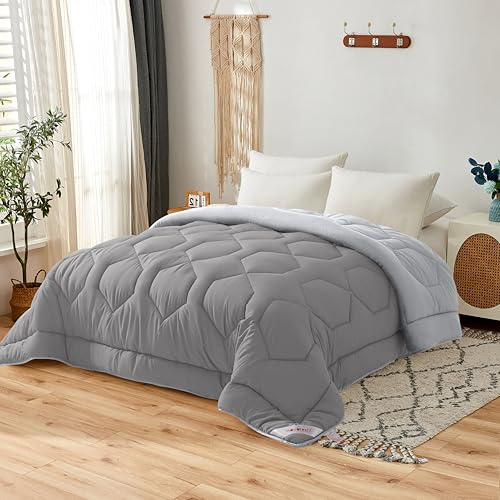 NOVOTEXTIL Edredón Cama 90 (180x260), Relleno Nórdico de Fibra 350 g/m² - Edredón Nórdico Bicolor Invierno Suave, Ligero, Reversible y Transpirable (Gris/Gris)