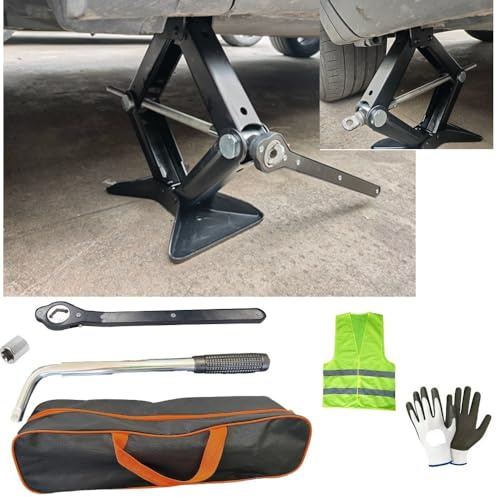 CRIC A PANTOGRAFO DA 2 TONNELLATE COMPATIBILE CON PEUGEOT 5008 KIT PER AUTO CON CRICCHETTO E CHIAVE A BUSSOLA ALLUNGABILE TELESCOPICA SET PER EMERGENZA STRADALE AUTOMOBILI