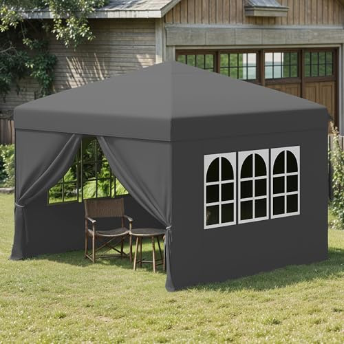 YITAHOME Pavillon mit Seitenwänden, 2.5x2.5m wasserdichte zusammenklappbares Garten Vordach, Ganzjahres Camping Pavillon UV-Schutz mit Heringen,Seil,Tragetasche,Gewichtsbeuteln Veranstaltungen,grau