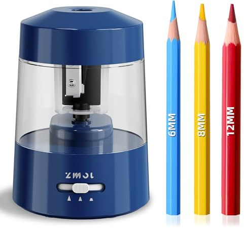 ZMOL Electric Pencil Sharpener 6-12mm Jumbo Colored&No.2 Pencils Dark Blue | Battery Operated or USB Powered, 3 Sharpness Settings, Portable, for Kids Classroom/Office/Home