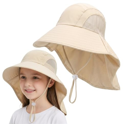 Zouwel Toddler Kids Bucket Sun Hat,UPF 50+ UV Wide Brim Summer Beach Hat with Neck Flap,Adjustable Drawstring & Chin Strap for Boys Girls
