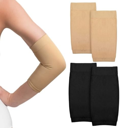 Lahkvor 2 Pares Mangas Deportivas, Manguitos de Brazo Transpirables y Absorbentes, Brazaletes para Correr Ciclismo Gimnasio, Cobertor de Tatuajes Elástico Negro y Piel
