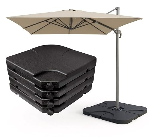 GEEZY Square Parasol Base - Set of 4 Weights for Cantilever Umbrella Stands, Fillable with Water (60kg) or Sand (80kg) - Heavy Duty Polypropylene, Secure Weather Resistant Support for Garden Patio