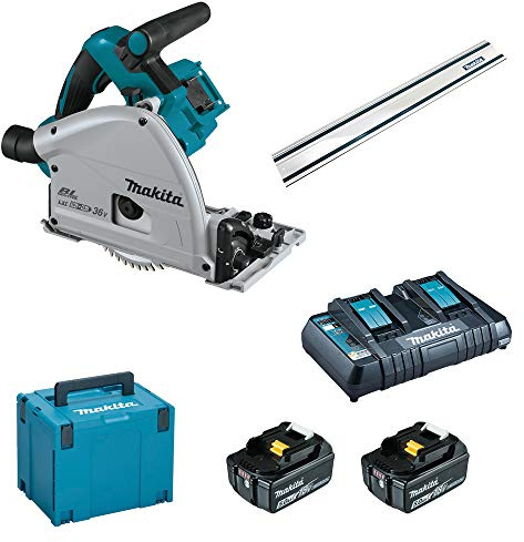 Makita DSP600 PT2J1 2 x 5,0 Ah + Doppellader + Schiene - Akku Tauchsäge 2 x 18 V