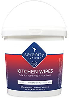 Antibacterial Kitchen Cleaning & Disinfecting Wipes - 125 Extra Large Alcohol Free strong wipes kills 99.9999% of germs - Made in UK (Tub Pack of 1)