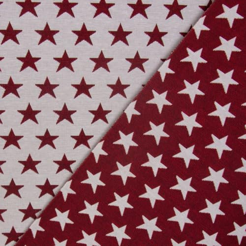 SCHÖNER LEBEN. Dekostoff Jacquard Wendestoff Weihnachten beidseitig Sterne weiß rot 1,4m Breite
