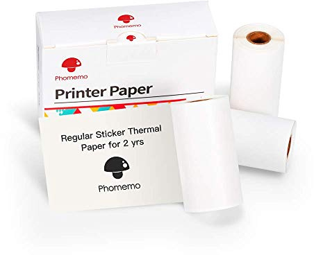 Phomemo M02 Druckerpapier, Selbstklebende Thermopapie Etiketten,50 mmx3,5 m | für M02Pro, M02S, M02X, M02L, Q02, M04S, M04AS Mini Aufkleber Drucker, für Scrapbooking & Foto, 3 Rollen, Weißes