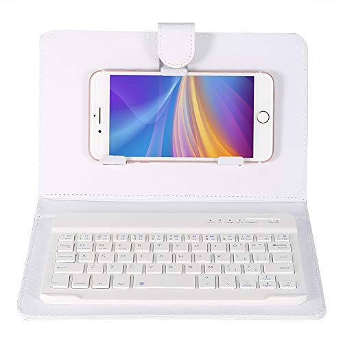 Bindpo Bluetooth Tastatur & Hülle, Universal Wireless Bluetooth Tastatur + Schutzhülle + Ständer für 4,5-6,8 Zoll Handy und Tablet(Weiß)