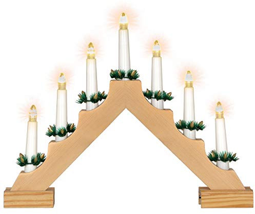 Nipach Schwibbogen aus Holz - 7 LED in Dreieckform - Leuchtfarbe warm-weiß mit Timer + Batterie