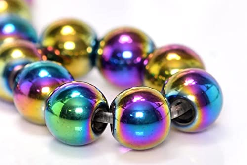Perlin Hämatitperlen Regenbogen 8 mm Rund Nicht Magnetisch Große Hämatit Perlen Rainbow Edelstein 38 cm Strang ca 47 Stück für Armband Kette Statement Schmuck DIY