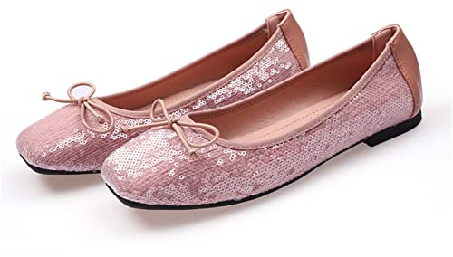 MACHSWON Womens Ballerina Flats Casual Square Toe Sparkly Sequins Slip on Dressy Flats Pumps Dolly Shoes