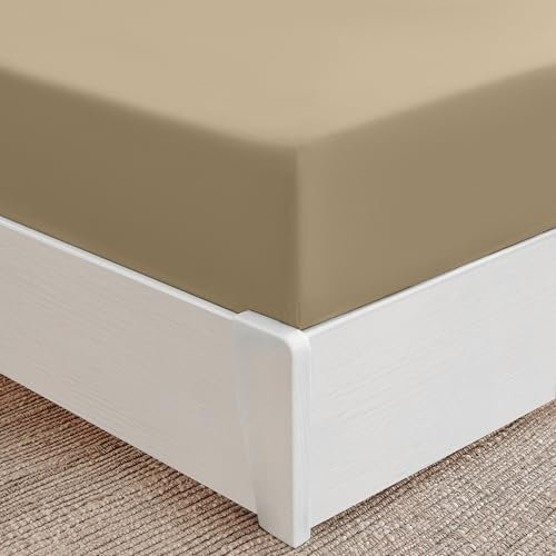 Mellanni Drap Housse 160 x 200 Bonnet 40 Cm - Doux, Résistant, Anti-Plis, Élastique Tout Autour - (160x200 cm, Beige)