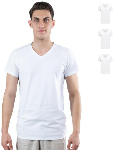 SKIPPER 3-pack herr-T-shirt 100% bomull | Enkla T-shirts i vitt | Undertröja med V-ringning | Kortärmad affärströja för män | OEKO-TEX-certifierad | XXL