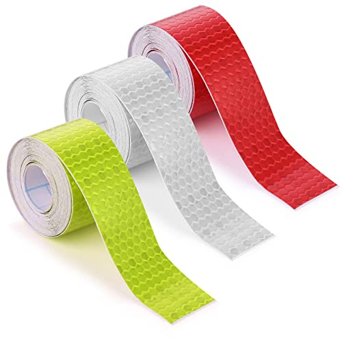 Abeillo Lot de 3 rouleaux de ruban adhésif réfléchissant, 2,5 cm x 300 cm, film réfléchissant pour conduite de nuit, rappel de sécurité (300 cm/rouleaux, argent, rouge, jaune)
