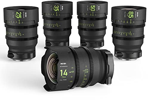 NiSi Kit de Athena Prime Cine Objetivos para Canon RF-Mount | Incluye 14mm T2.4, 25mm, 35mm, 40mm, 50mm, 85mm T1.9, Black Mist 1/8, Polarizador, Estuche Duro