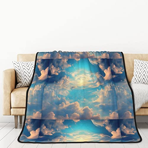 TORONG Doppelseitige Flanelldecke mit Wolkenhimmel, Überwurfdecke für Erwachsene, für Auto, Bett, Nickerchen, warm, bequeme Decke