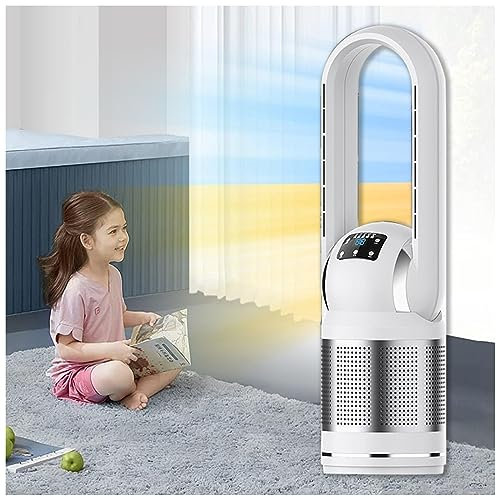 JUNZAI Ventilador Sin Aspas Con Control Remoto Pantalla Led Ventilador Silencioso Para Dormir 3 Modos 8 Velocidades Ventilador torre PequeñO Oscilación 80° Temporizador 8H