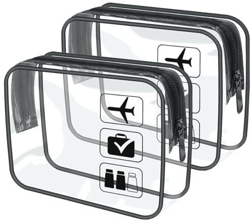 2PC Clear Toiletry Bag - TSA Approved Quart Size with Zippers - Clear Makeup Bag Travel Essentials/Accessories for Women/Men