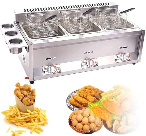 ZXSYYDS Friteuse à Gaz Commerciale Professionnelle, Friteuse Commerciale en Acier Inoxydable avec Panier Et Couvercle, pour La Cuisson des Aliments Et des Frites, Maison pour Comptoir De Restaurant