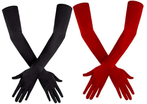 TNSRAY Abendhandschuhe, 2 Paar Satin Handschuhe Lang Opernhandschuhe Tanzhandschuhe Handschuhe für Frauen, Damen Handschuhe Satin Classic Opera Fest Party Handschuhe 1920er Stil Handschuhe