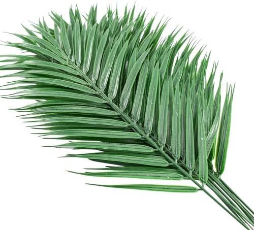Bacucine 12Pcs Artificial Palm Leaves Tropical Palm Tree Leaves Greenery Faux Palm Fronds for Palm Sunday Jungle Hawaiian Luau Party Table Wedding Birthday Home Decor
