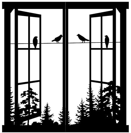 Resama Metall Wand Kunst Vögel im Fenster Landschaft Wand Hänger, Berg und Wald Natur Metall Wanddekor, einzigartige große Wanddekor, İnterior Design Housewarming Geschenk (schwarz)
